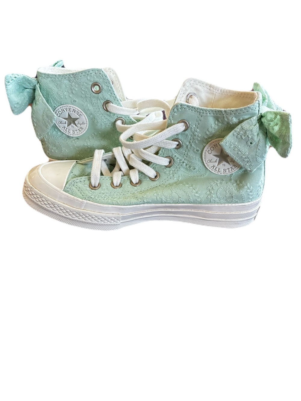 Converse Chuck 70 High Bow Green Paisley Embroidered Sneakers Women’s 6